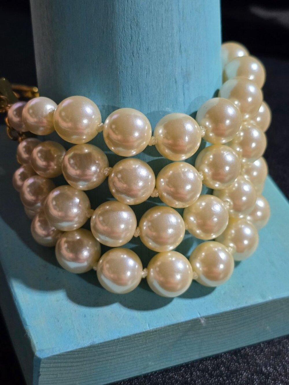 Vintage 1980's Multi-Strand Faux-Pearl Statement Bracelet, 11"